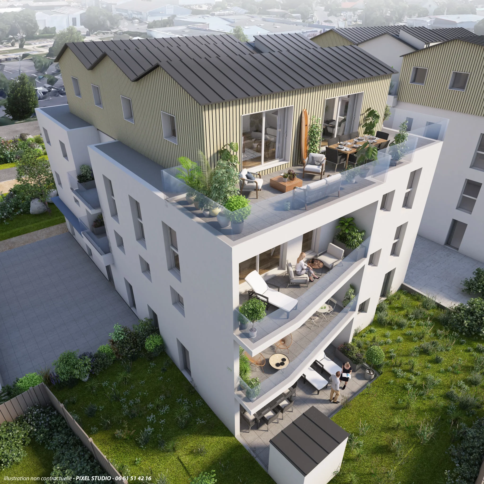 Vue aérienne balcon jardin Projet Impétus Porncihet