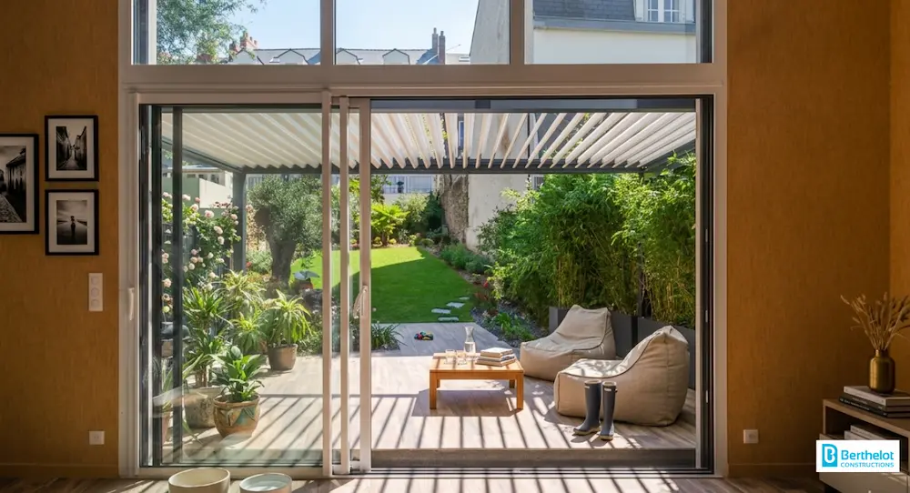 véranda avec pergola bioclimatique nantes